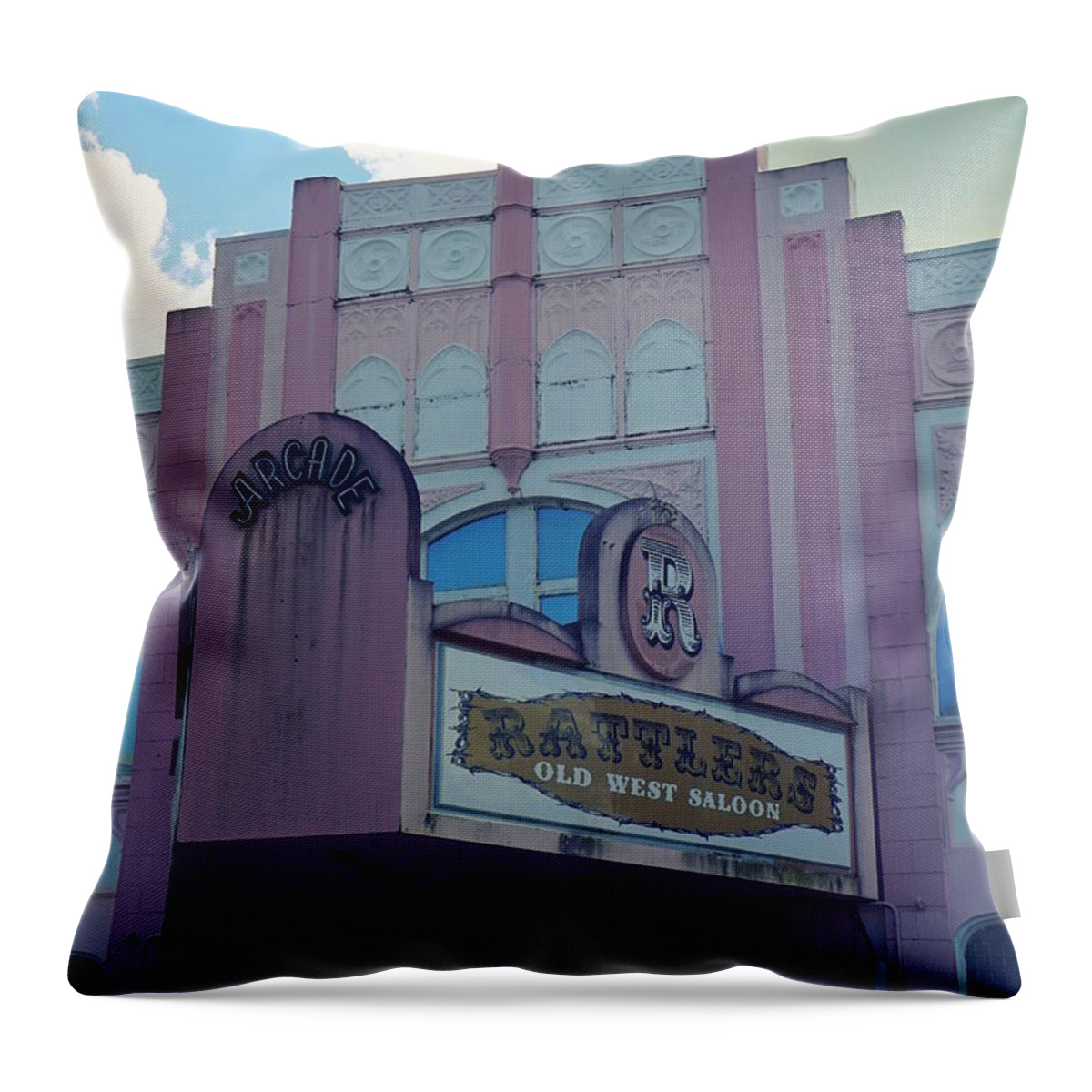 Arcadia Florida Throw Pillow featuring the photograph Rattlers Saloon 2 by Laurie Perry