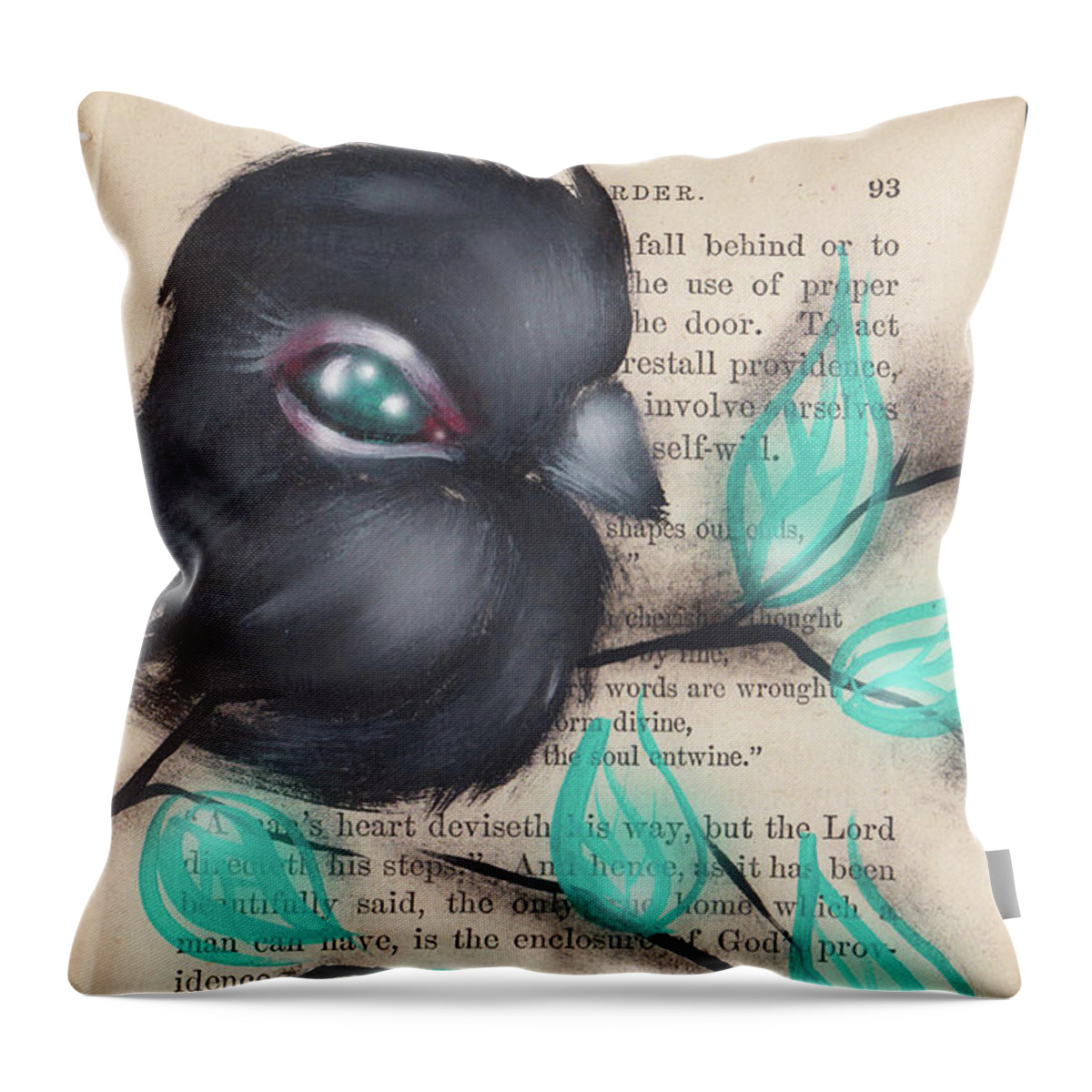 Crow Throw Pillow featuring the painting Raven -3 by Abril Andrade