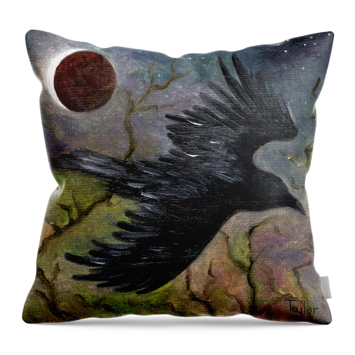 Birds Throw Pillow featuring the painting Raven in Twilight by FT McKinstry