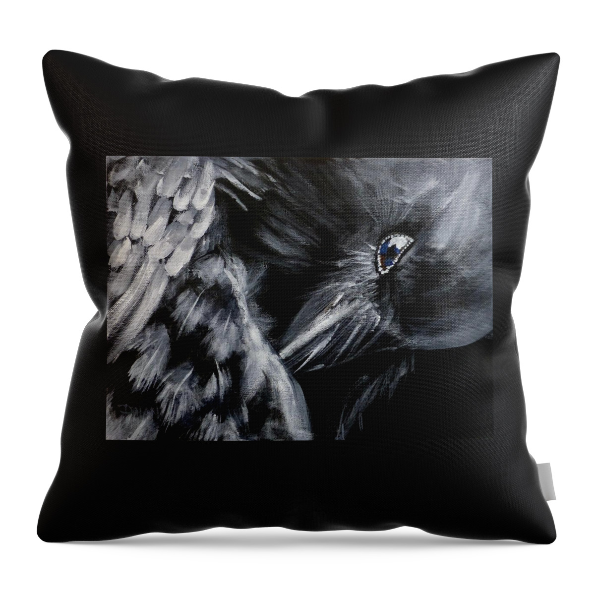 Raven Throw Pillow featuring the painting Raven Preening by Pat Dolan