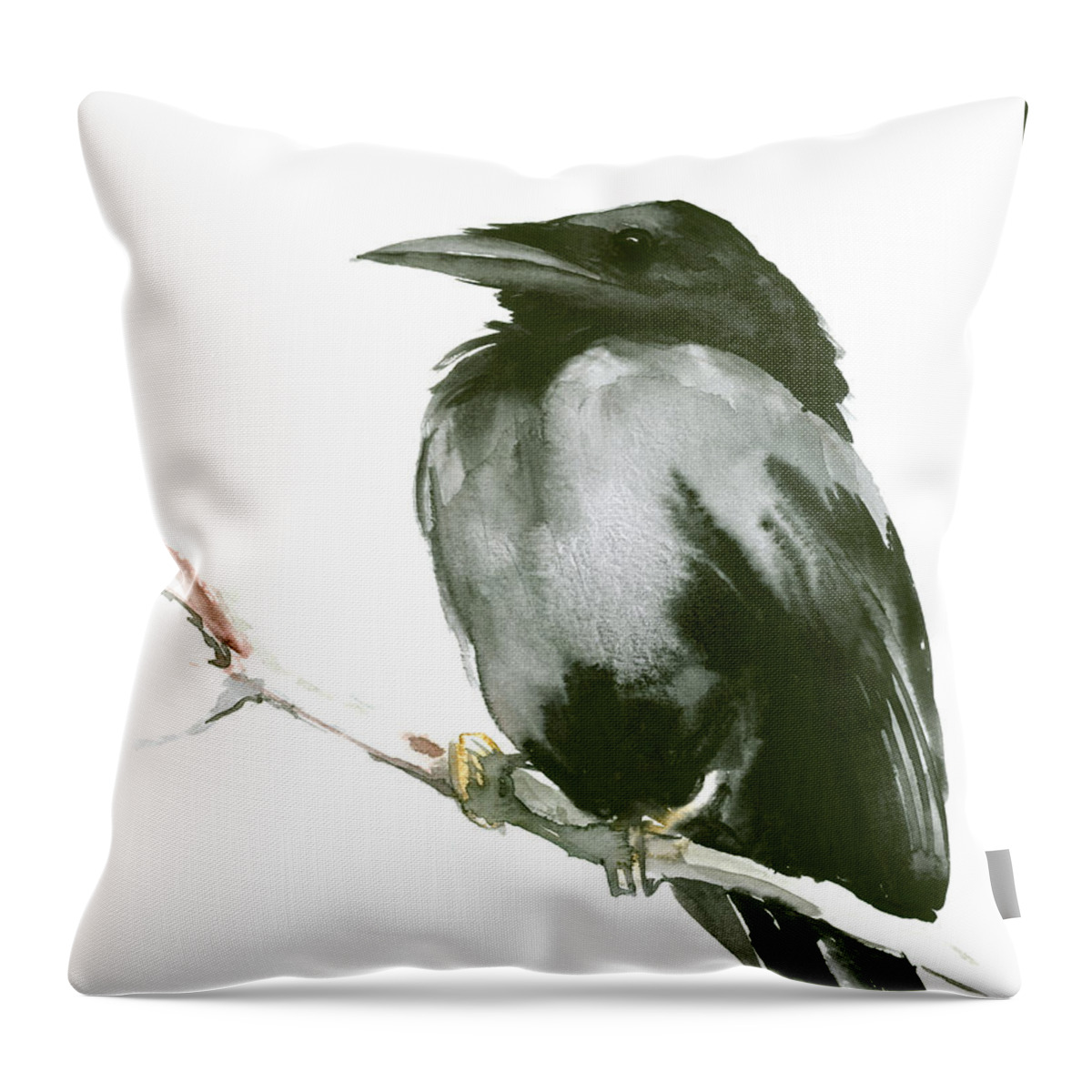 Raven Throw Pillow featuring the painting Raven by Suren Nersisyan