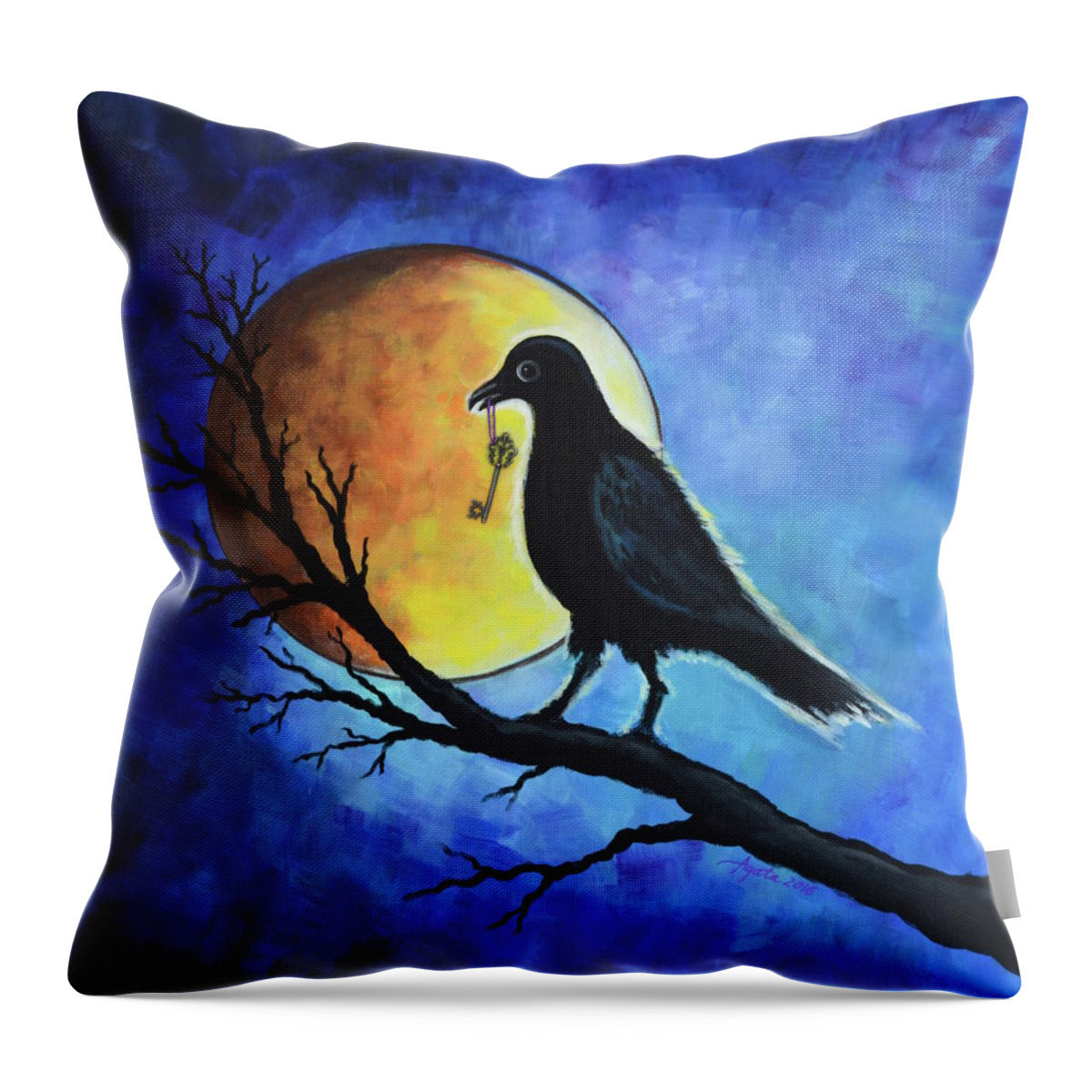 Raven Throw Pillow featuring the painting The Key by Agata Lindquist