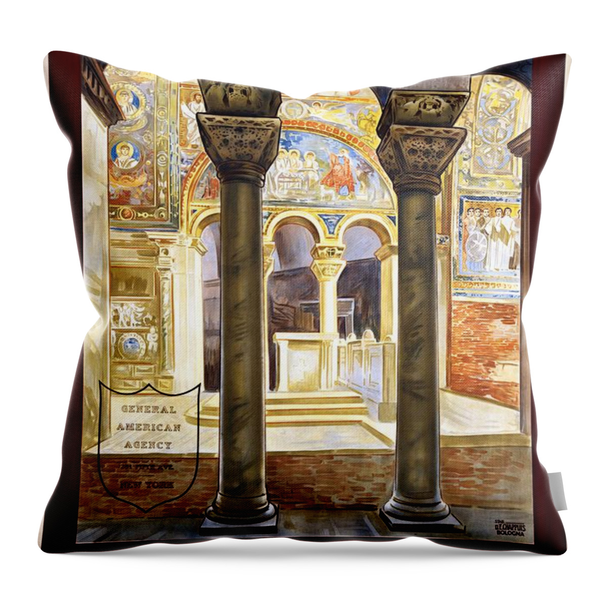 Ravenna Throw Pillow featuring the painting Ravenna, travel poster 1925 by Vincent Monozlay