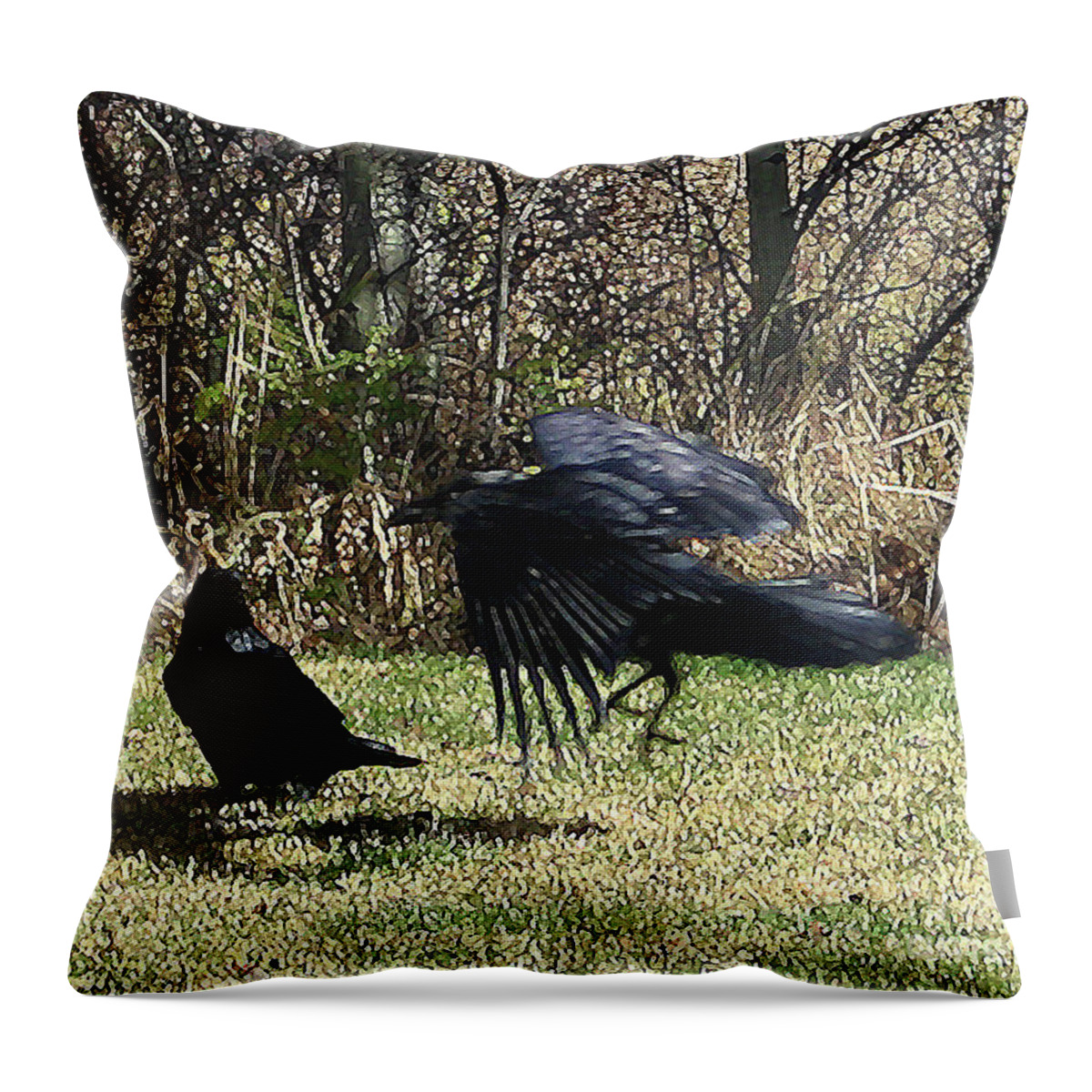 #raven Throw Pillow featuring the digital art Ravens Calling by Jacquelinemari