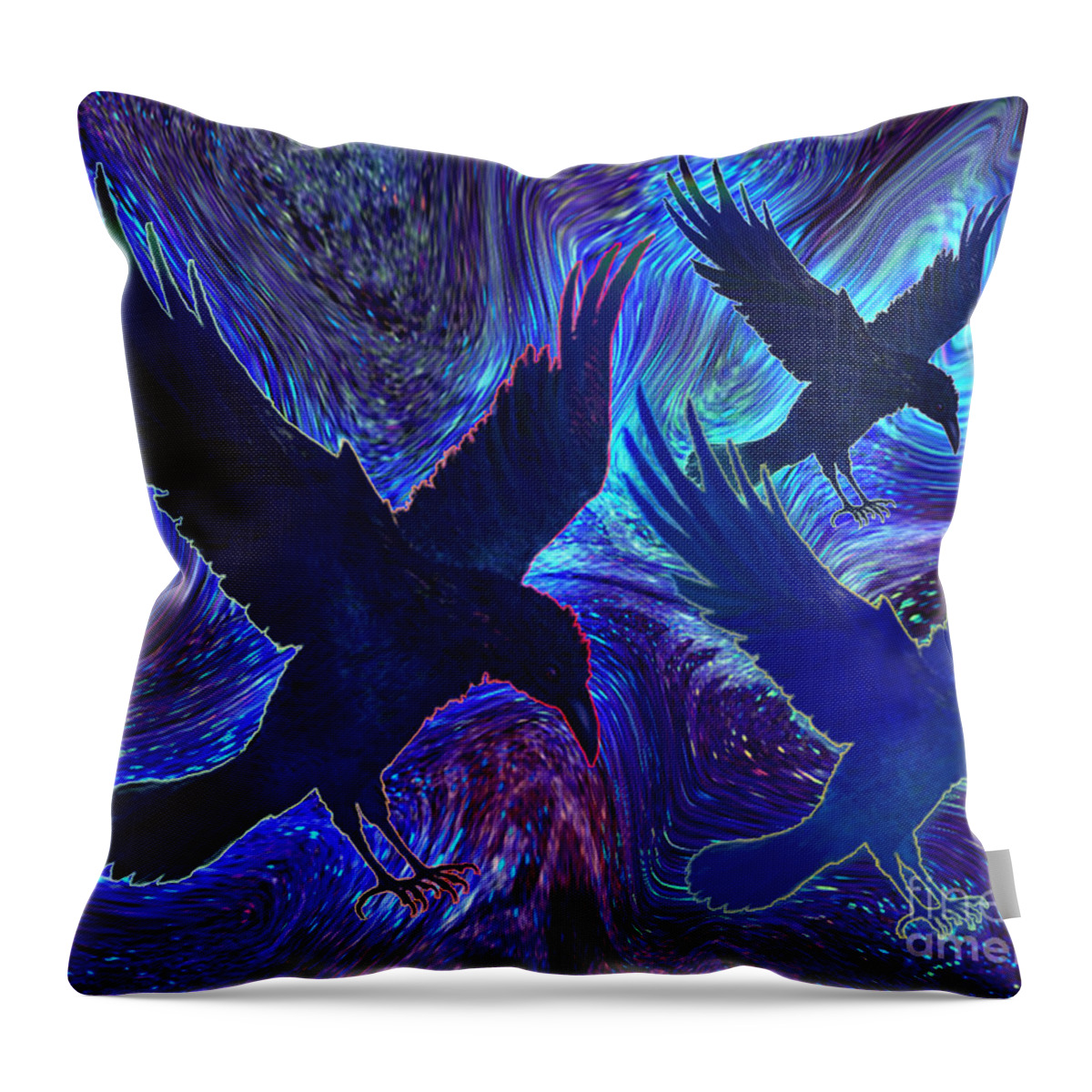 Ravens On Blue Throw Pillow featuring the painting Ravens on Blue by Teresa Ascone