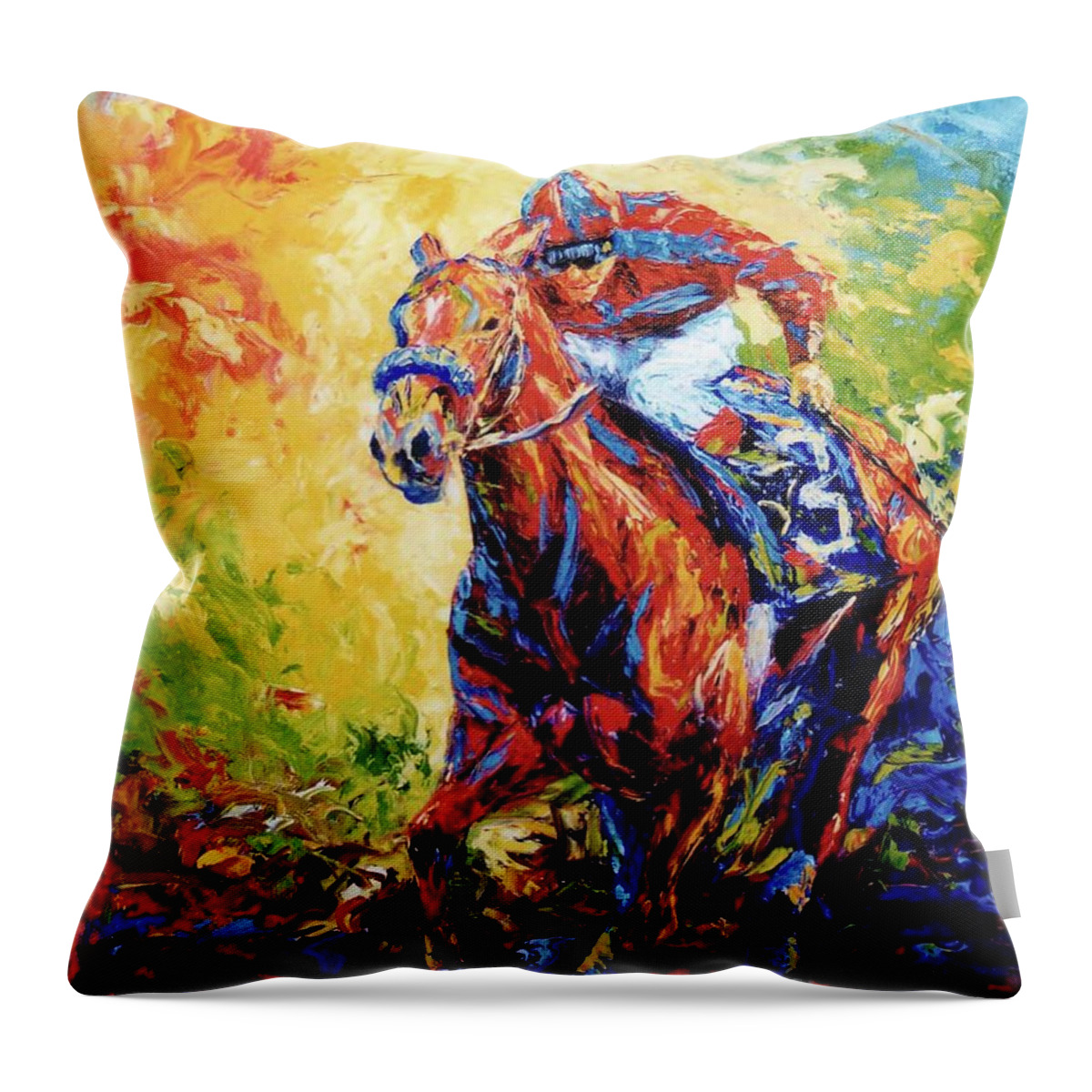 Horse Racing Throw Pillow featuring the painting Raw Energy by Tom Chapman