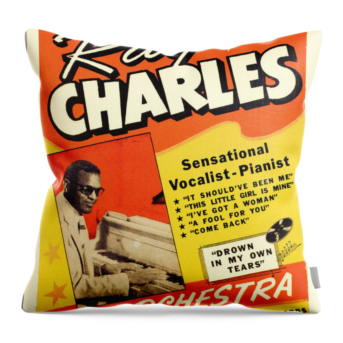 Ray Charles Rock N Roll Concert Poster 1950s Throw Pillow featuring the painting Ray Charles Rock n Roll concert poster 1950s by Vintage Collectables