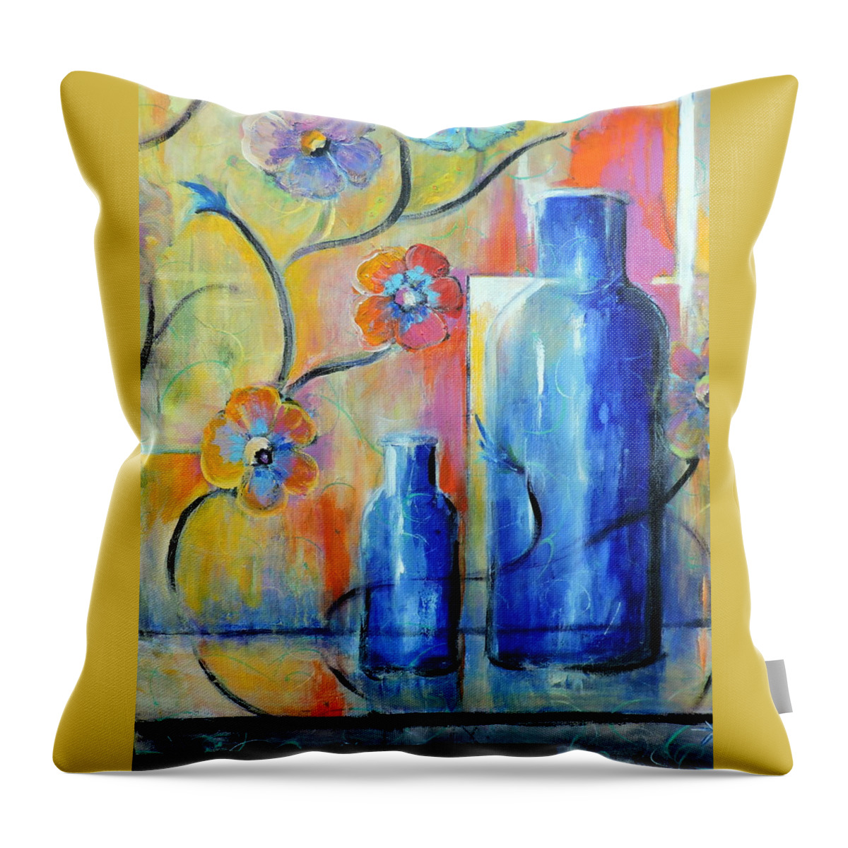 Still Life Throw Pillow featuring the painting Ray's Blue by Jodie Marie Anne Richardson Traugott     aka jm-ART