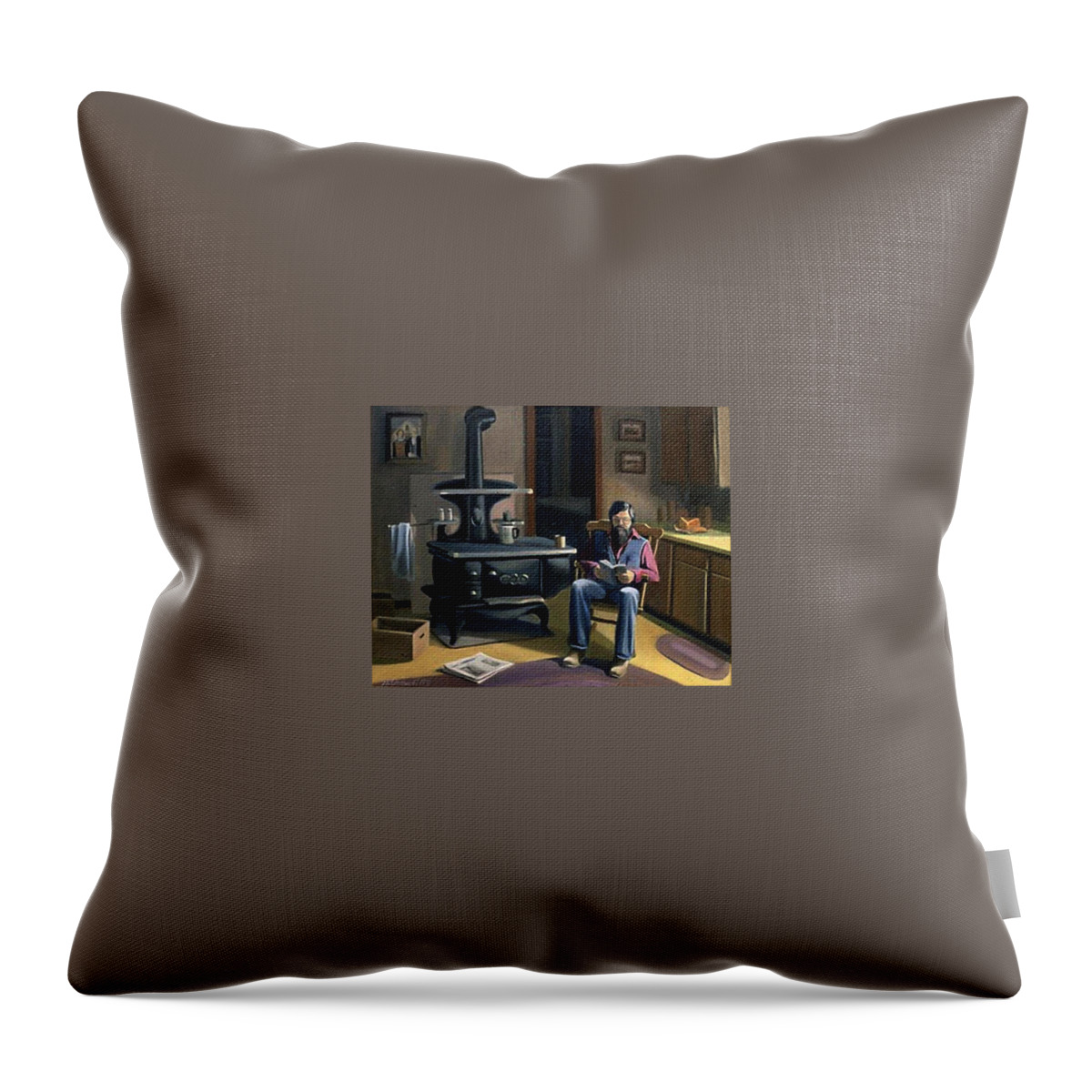 Card Throw Pillow featuring the painting Reading by the Light by Nancy Griswold