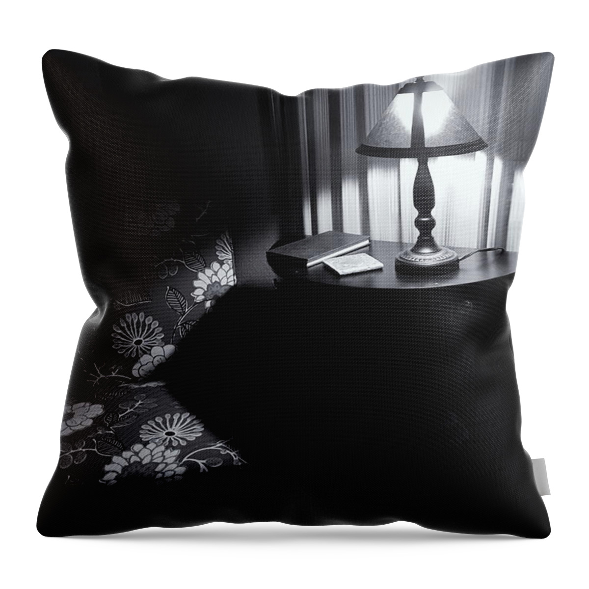 Black And White Throw Pillow featuring the photograph Reading Corner by Bonnie Bruno