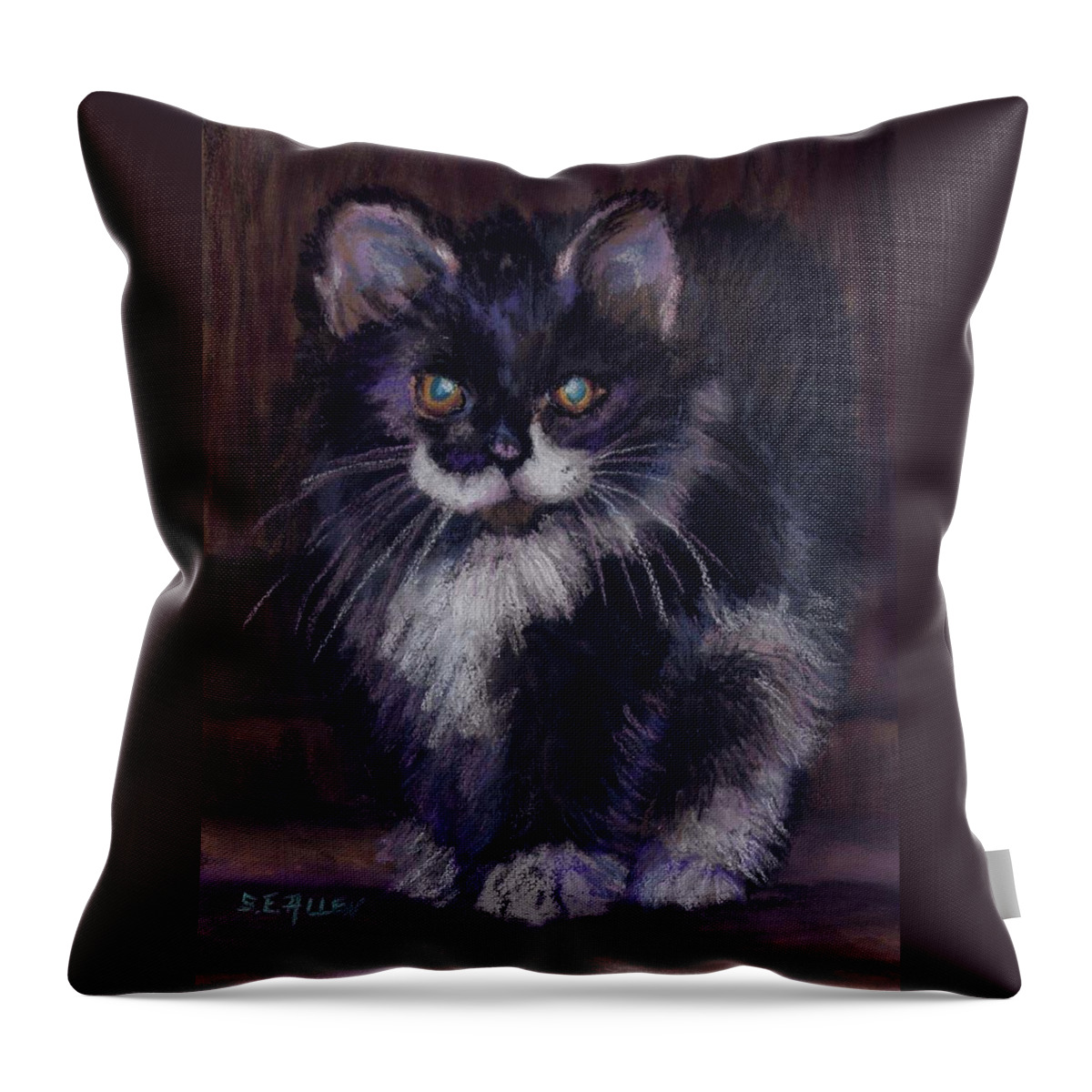 Kitten Throw Pillow featuring the painting Ready for Trouble by Sharon E Allen