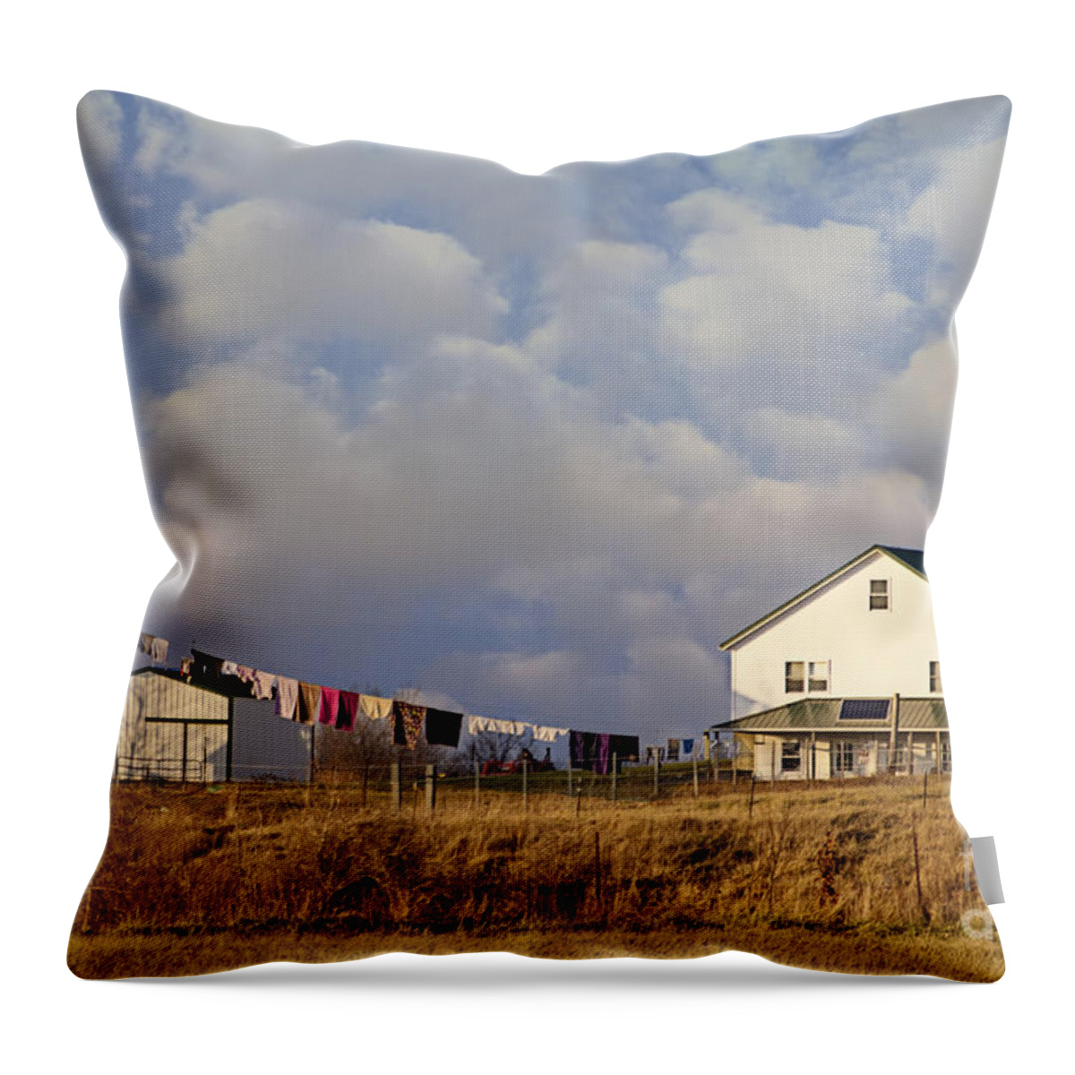 Laundry Throw Pillow featuring the photograph Really Long Clothesline by Diane Enright