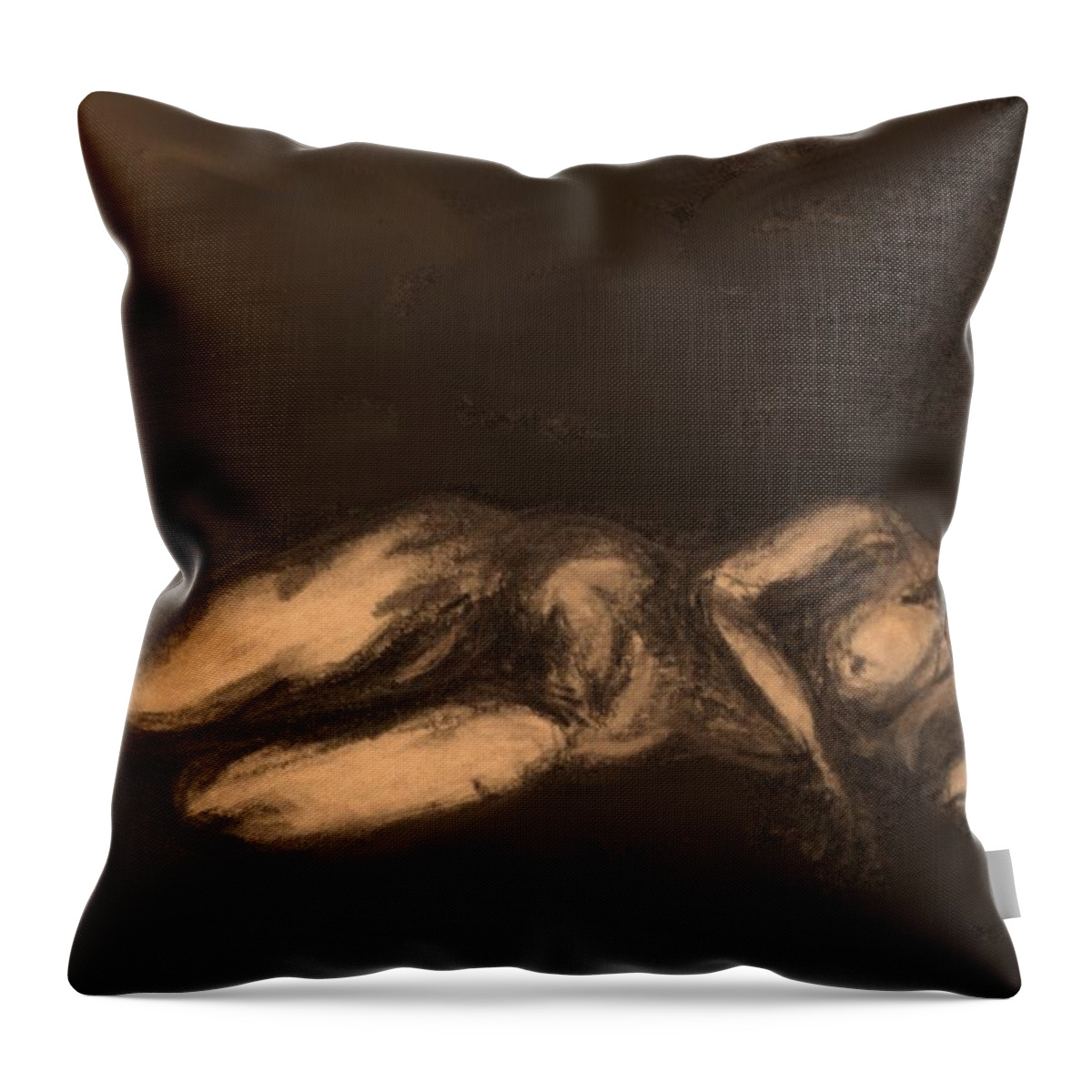 Nude Throw Pillow featuring the drawing Reclining by Ian MacDonald