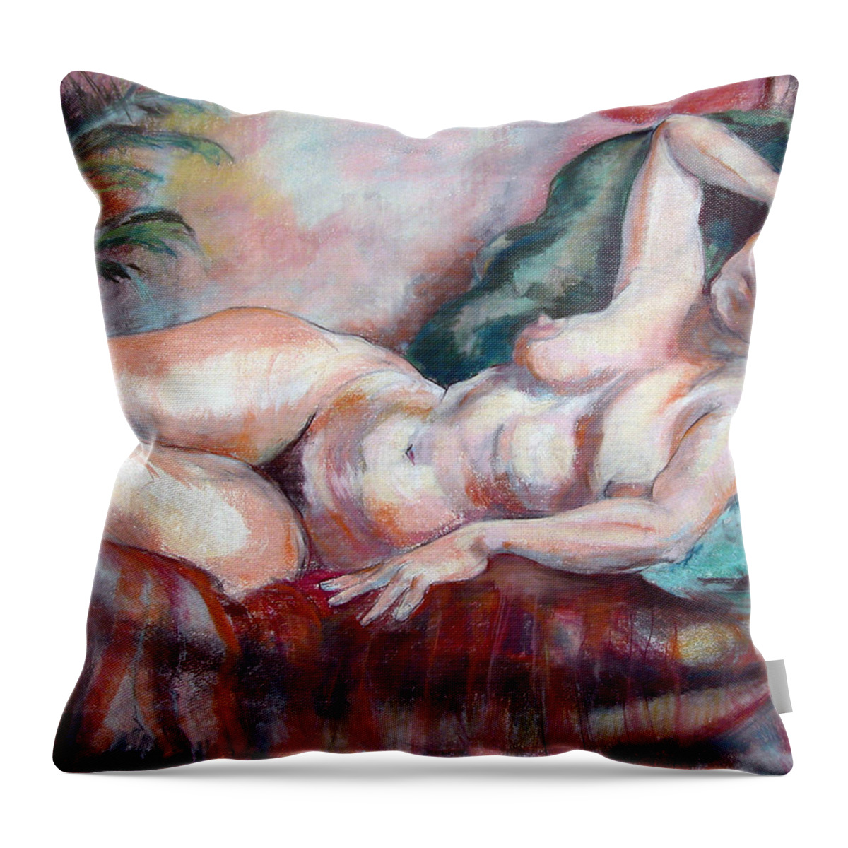 Nude Throw Pillow featuring the painting Reclining Nude by Synnove Pettersen