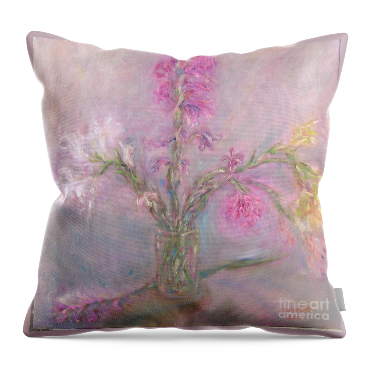 Pink Throw Pillow featuring the painting Recollection of The Dreamy Bloom by Sukalya Chearanantana