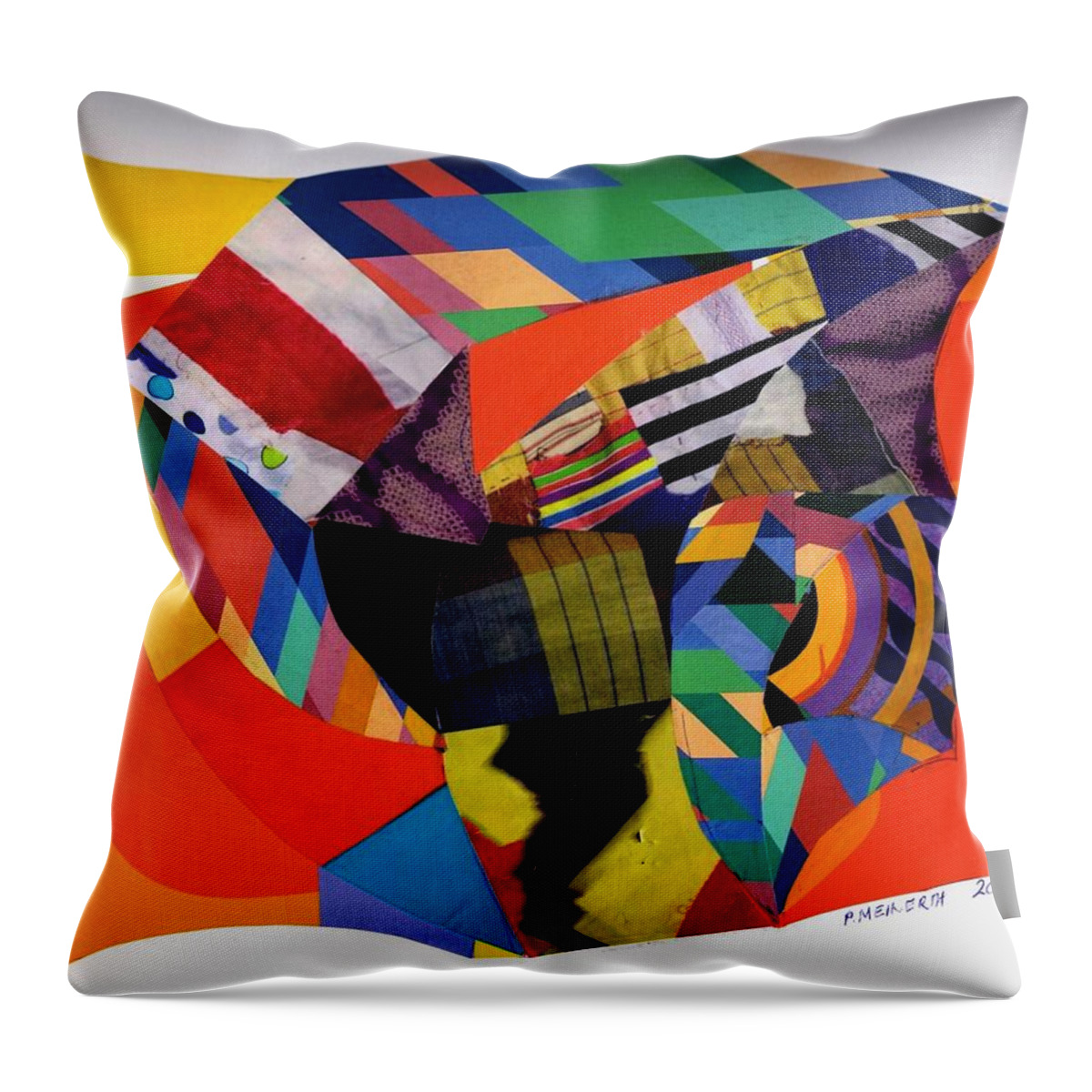 Abstract Collages Throw Pillow featuring the drawing Recycled Art by Paul Meinerth