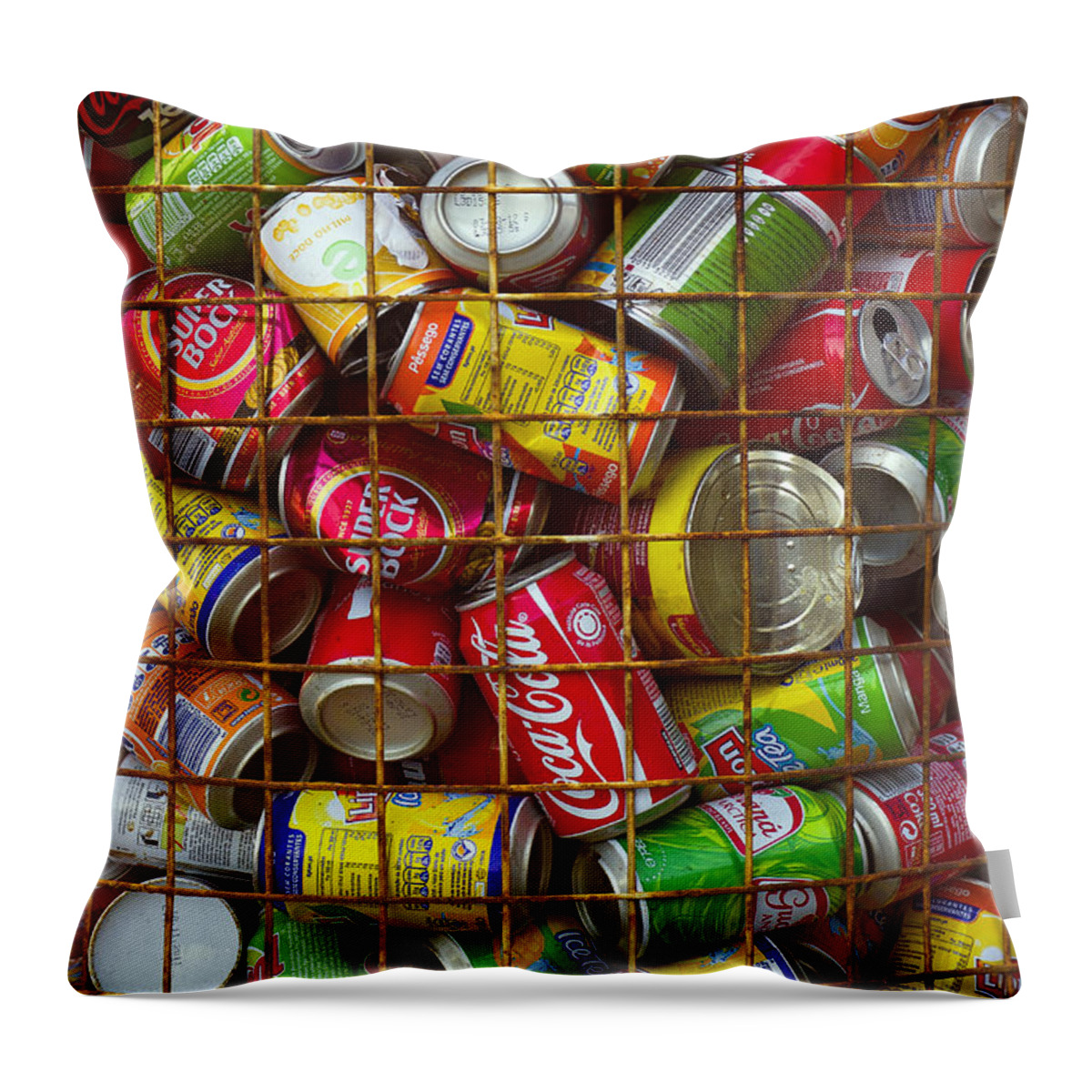 Abstract Throw Pillow featuring the photograph Recycling cans by Carlos Caetano
