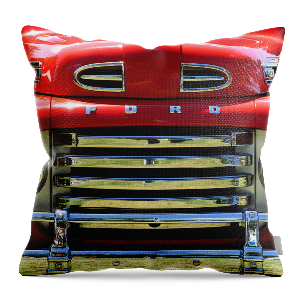 Industrial Art Throw Pillow featuring the photograph Red -- 1948 Ford F-1 at the Golden State Classic Car Show in Paso Robles CA by Darin Volpe