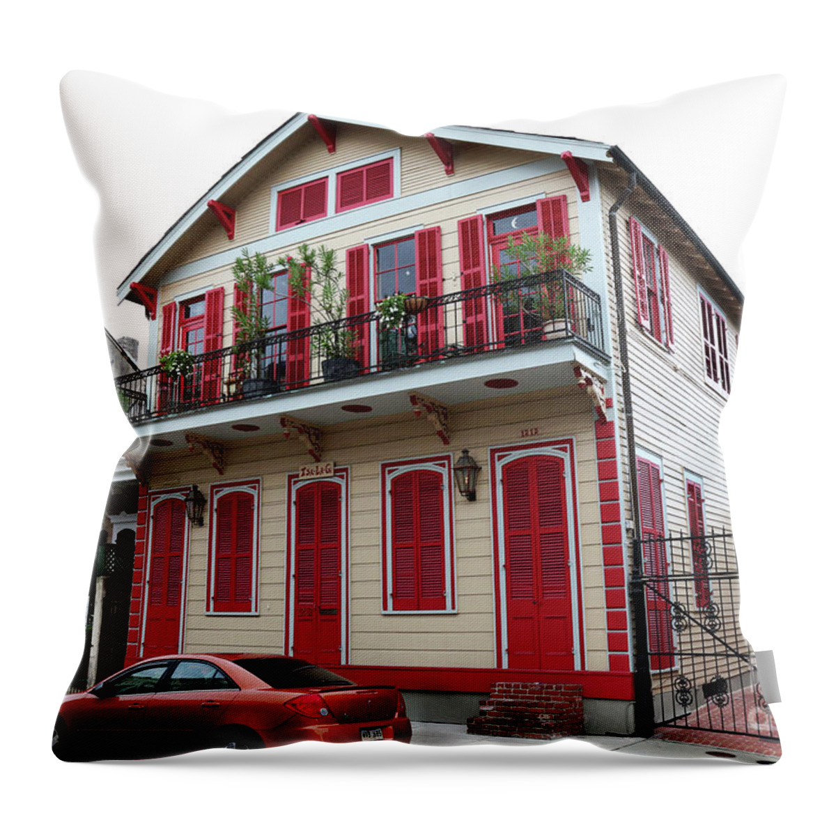 New Orleans Throw Pillow featuring the photograph Red and Tan House by Steven Spak