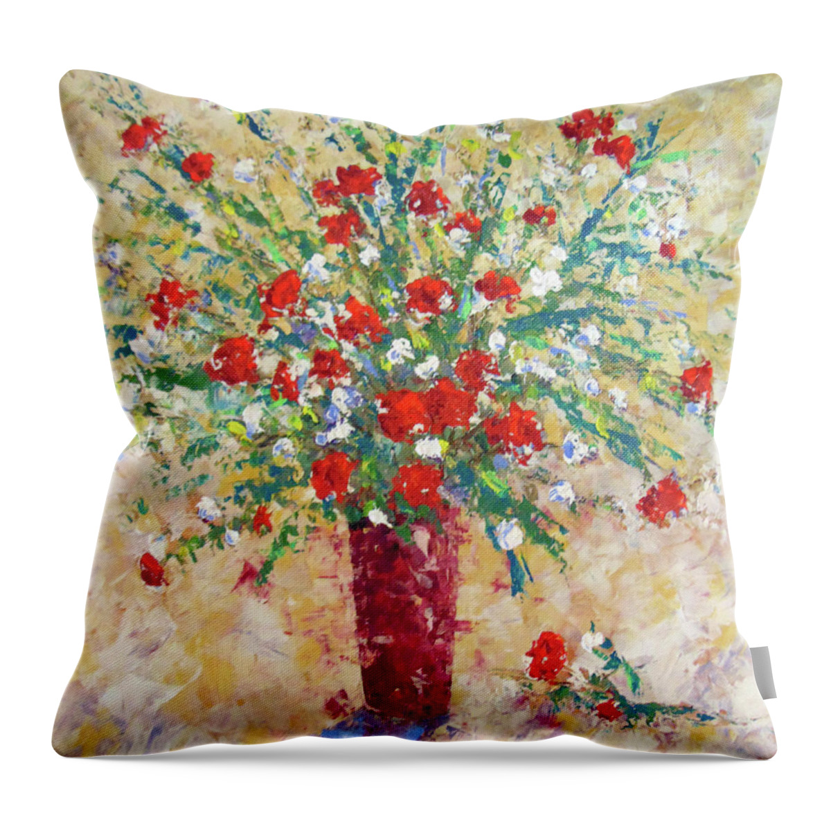 Floral Throw Pillow featuring the painting Red and white Roses by Frederic Payet