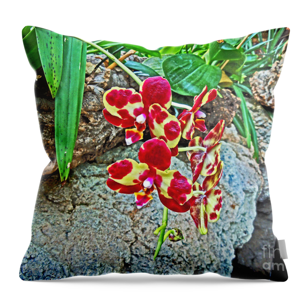  Throw Pillow featuring the photograph Red and Yellow Orchid a-la Monet 2 by David Frederick