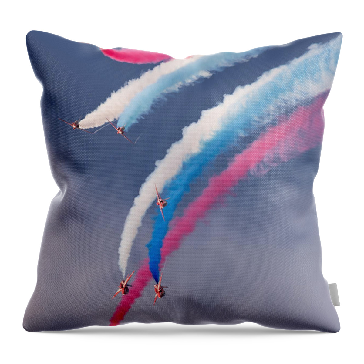 Balloon Fiesta Throw Pillow featuring the photograph Red Arrows display by Colin Rayner