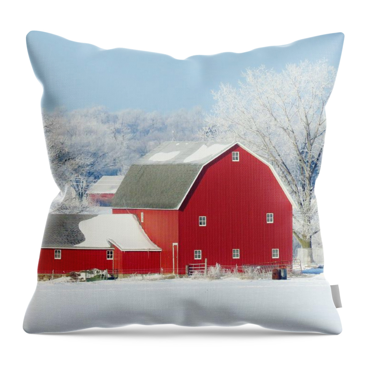 Barns Throw Pillow featuring the photograph Red Barn In Winter by Lori Frisch