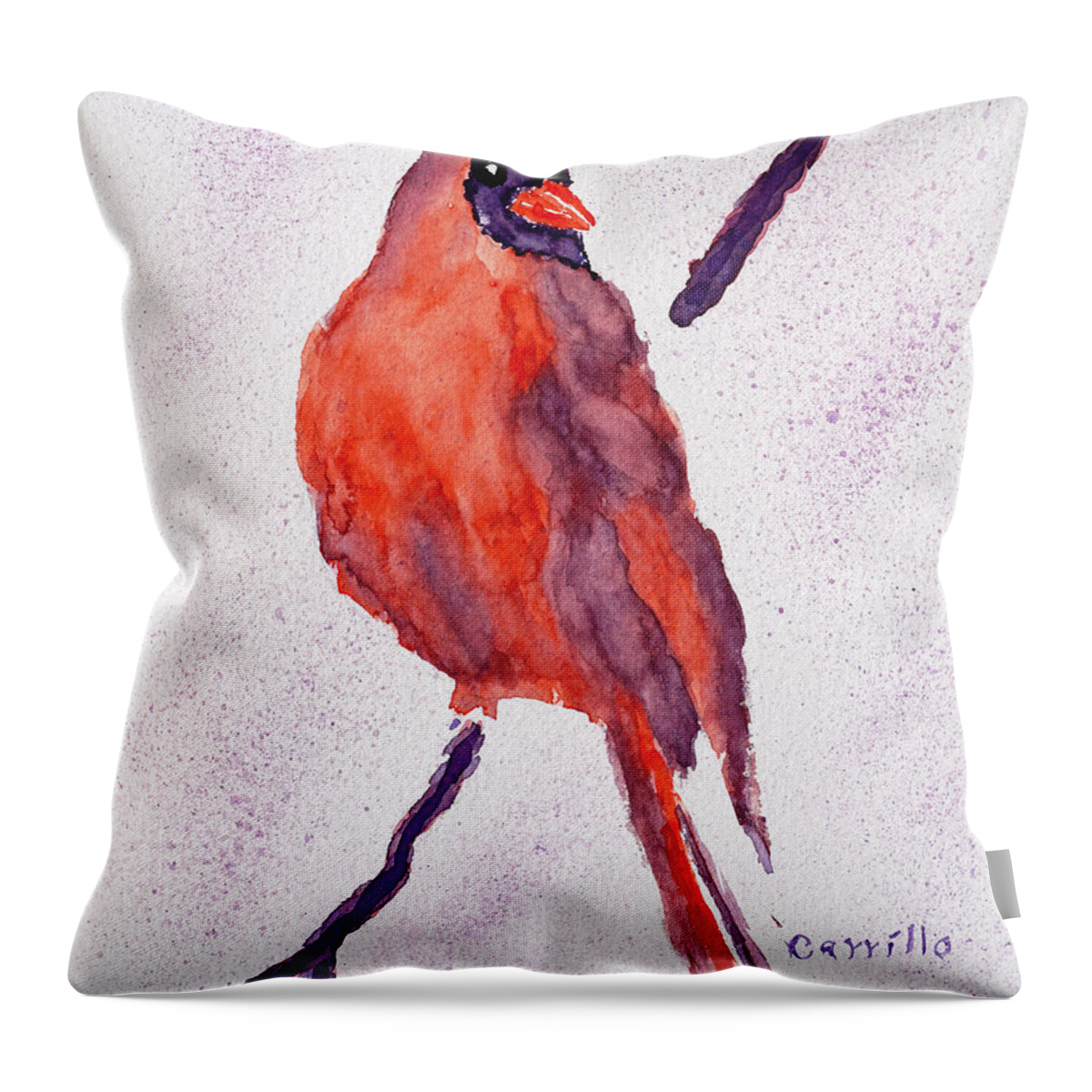 Red Bird Throw Pillow featuring the painting Red Bird by Ruben Carrillo