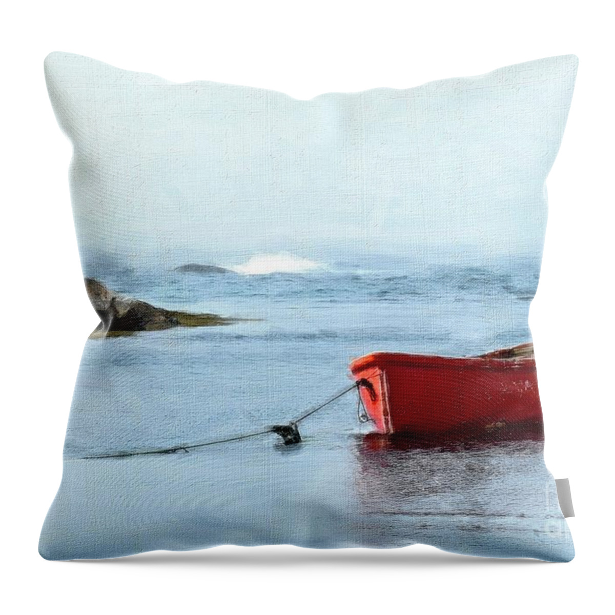 Red Throw Pillow featuring the painting Red Boat by Tammy Lee Bradley