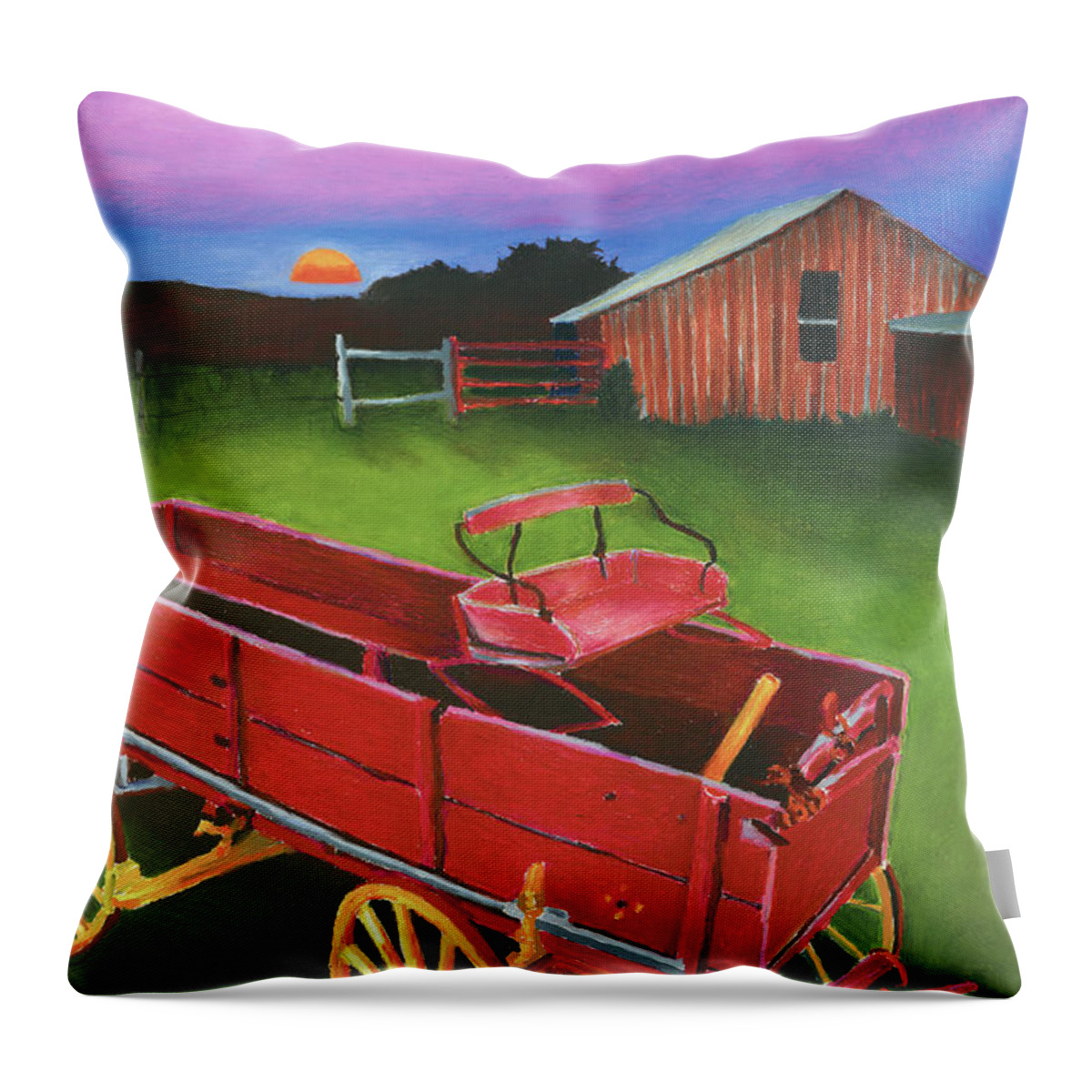 Texas Scenery Throw Pillow featuring the painting Red Buckboard Wagon by Stephen Anderson