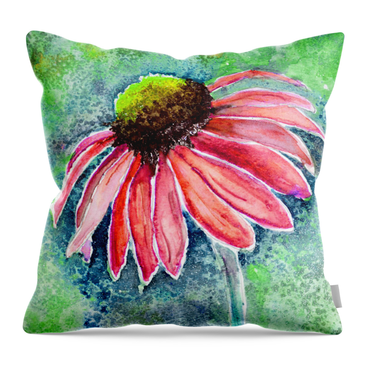Abstract Throw Pillow featuring the painting Red Cone Flower 9-1-15 by Mas Art Studio