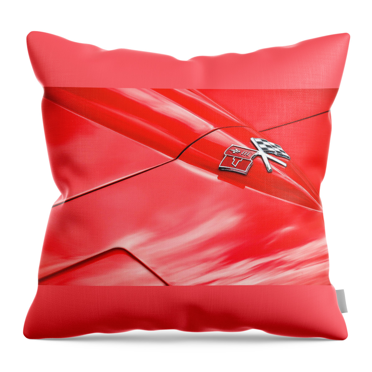 Hood Throw Pillow featuring the photograph Red Corvette Hood by Brian Kinney