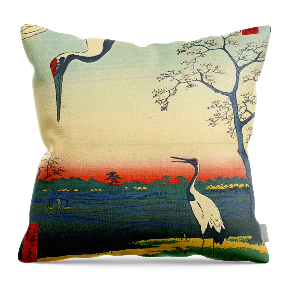 Red Crowned Cranes 1857 Throw Pillow featuring the photograph Red Crowned Cranes 1857 by Padre Art