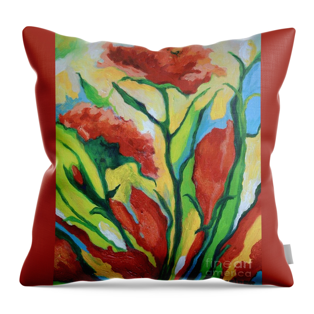 Flowers Throw Pillow featuring the painting Red Delight by Alison Caltrider
