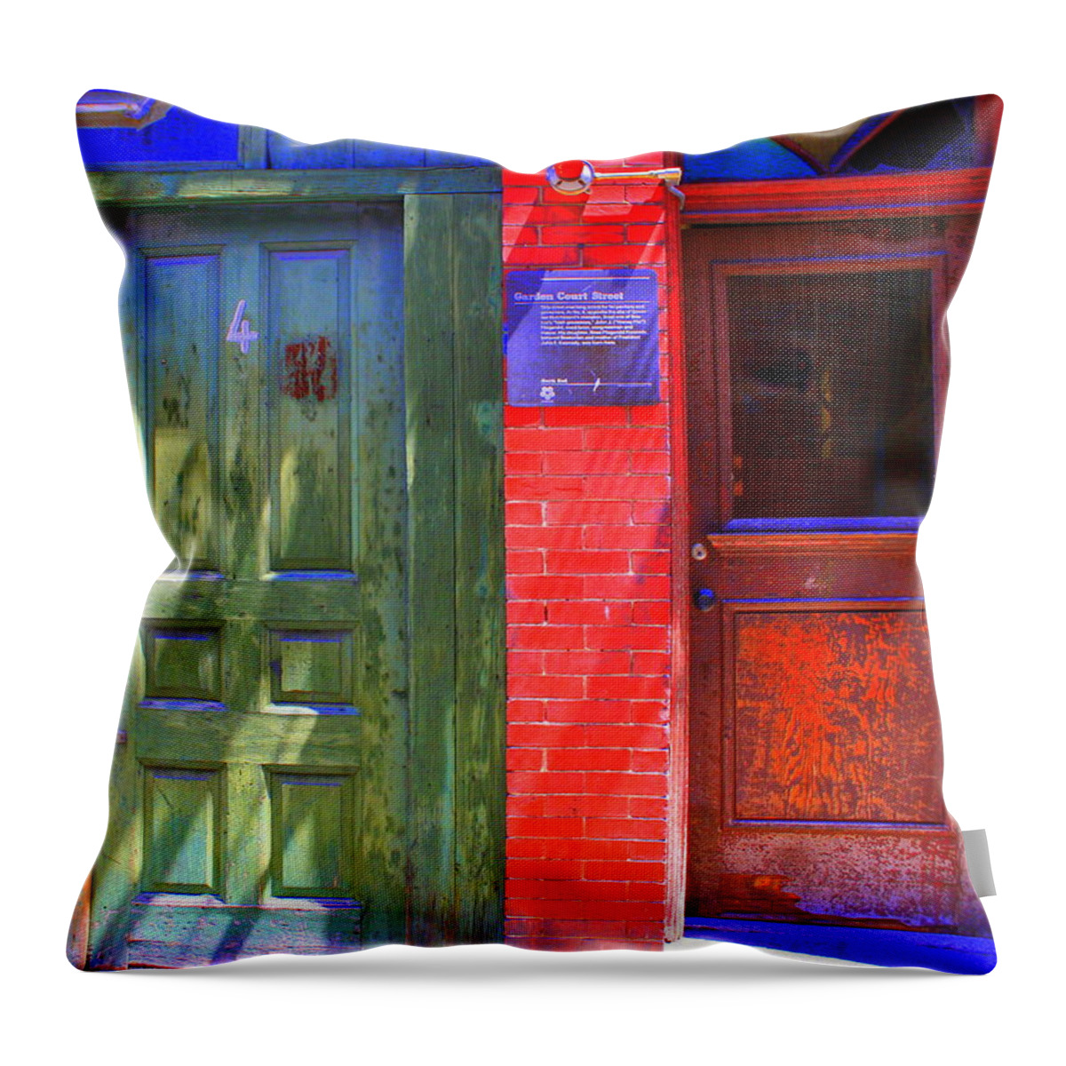 City Scene Throw Pillow featuring the photograph Red Doors of Boston 3 by Julie Lueders 