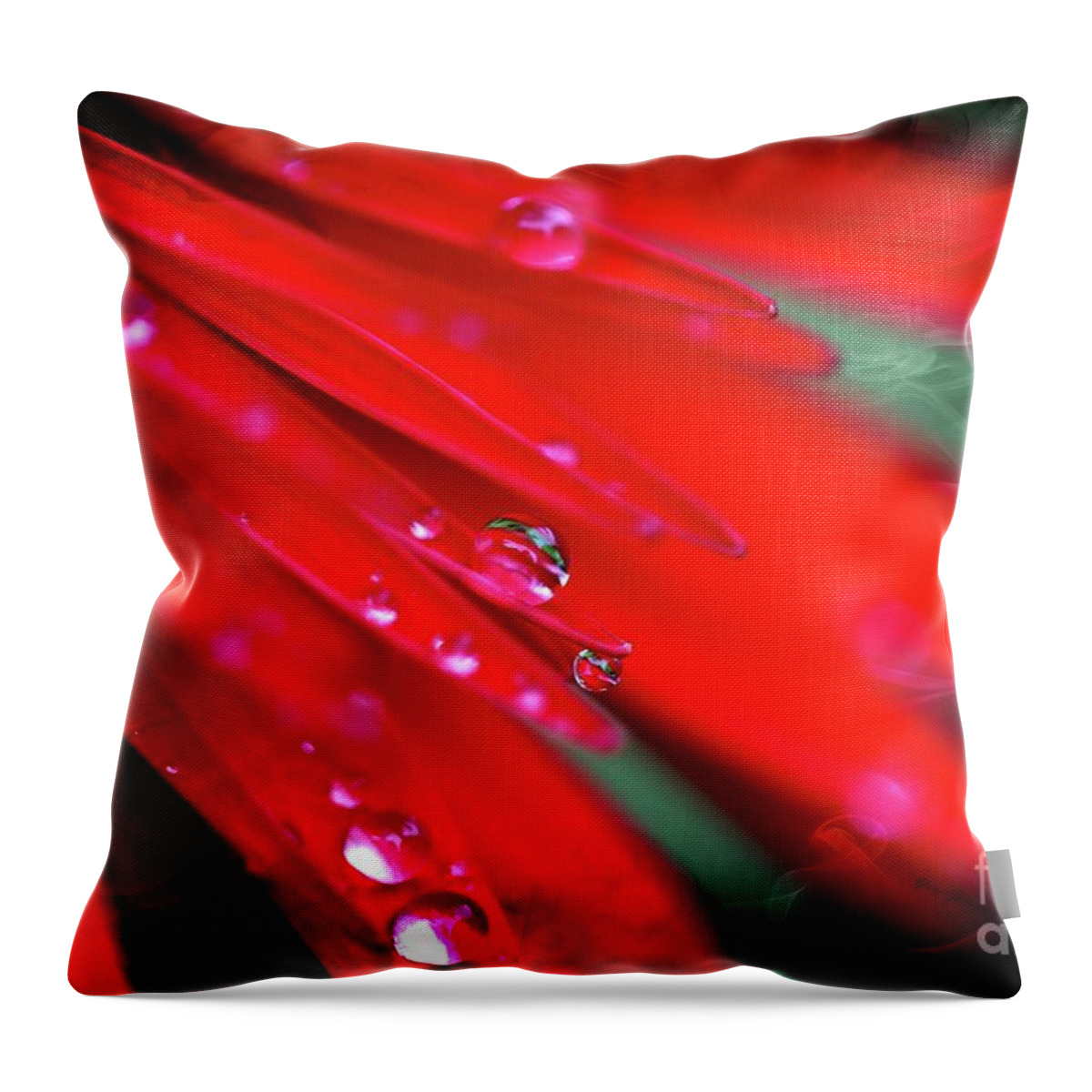 Flowers Throw Pillow featuring the photograph Red droplets by Yumi Johnson