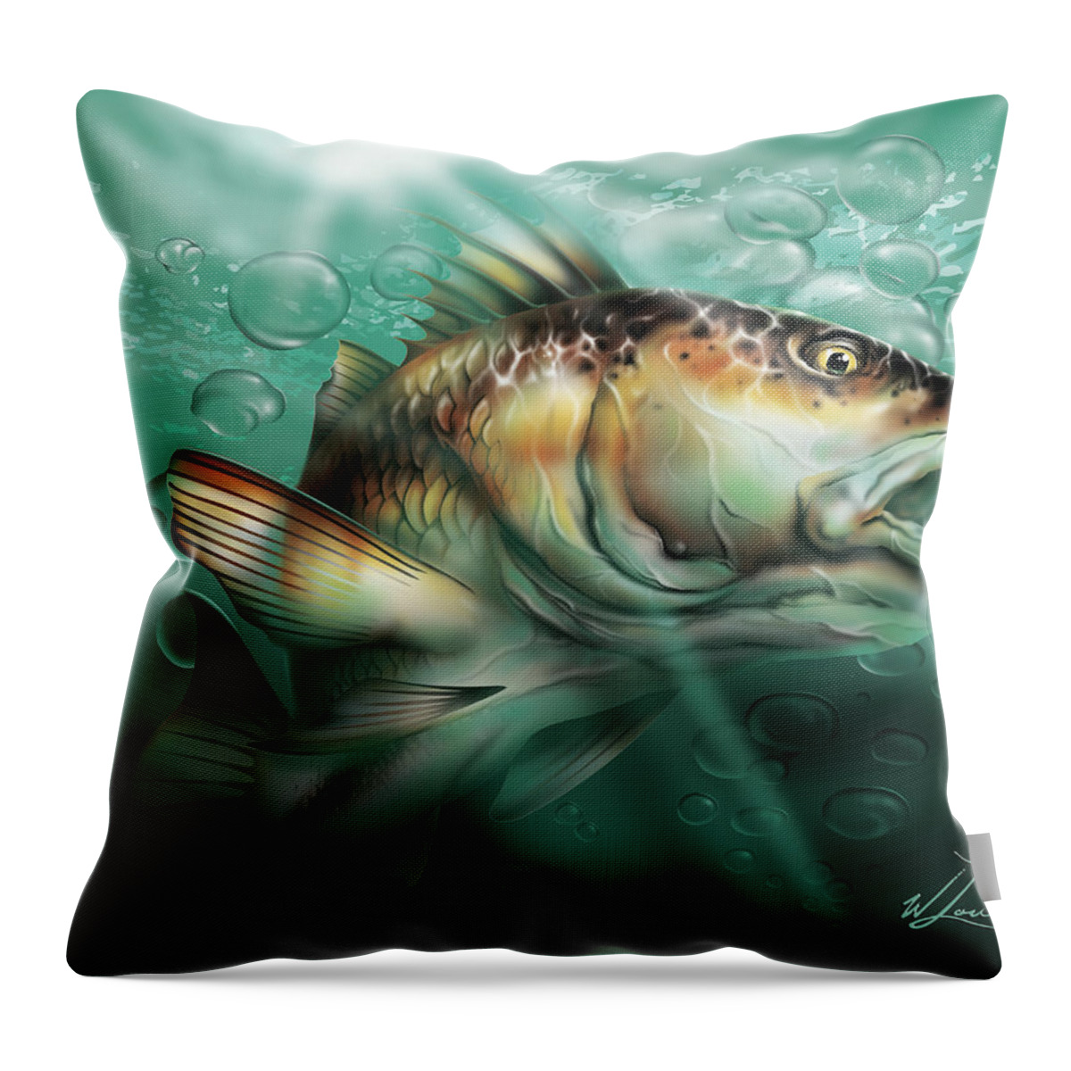 Red Drum Throw Pillow featuring the digital art Red Drum by William Love