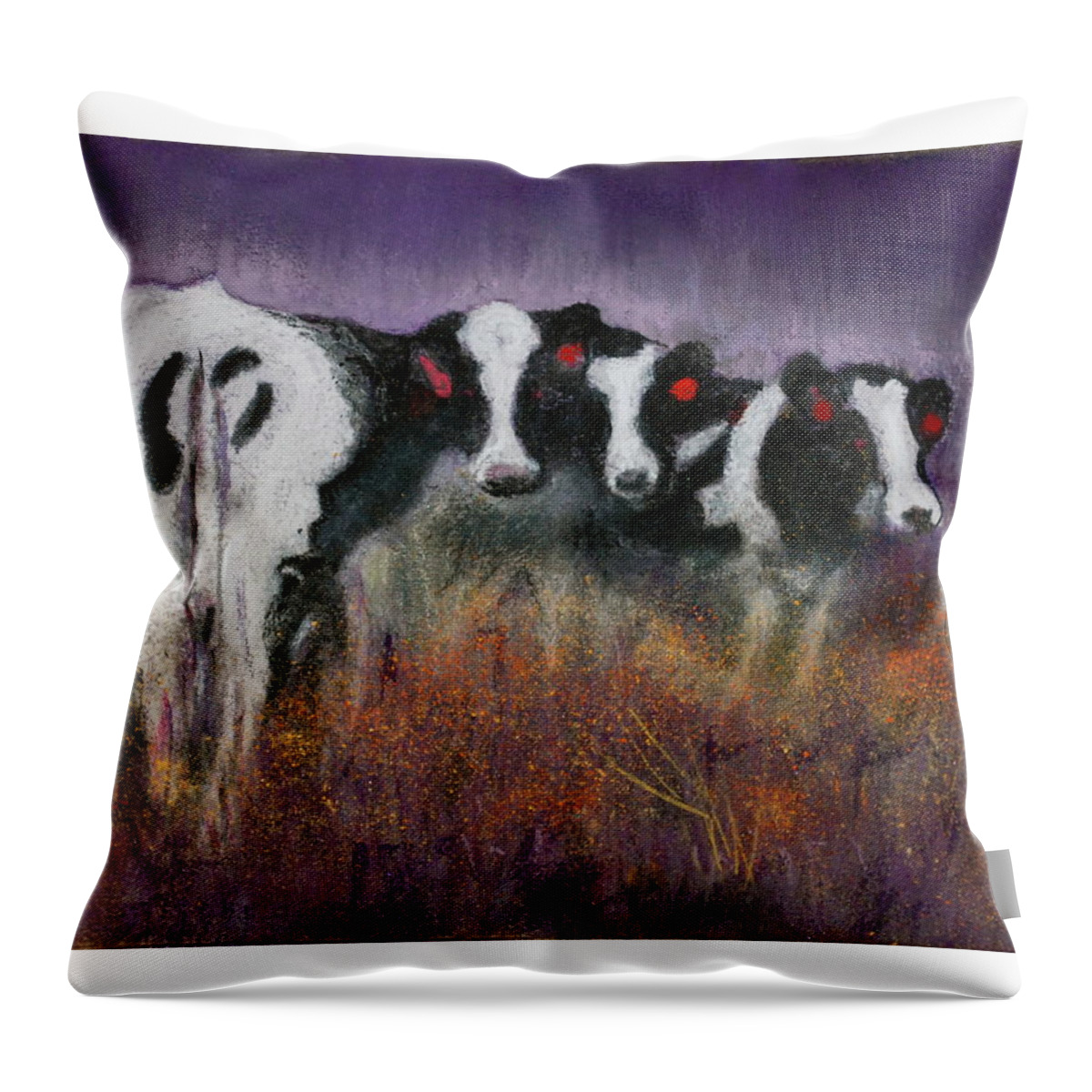 Cows Throw Pillow featuring the pastel Red Earrings by Sandra Lee Scott