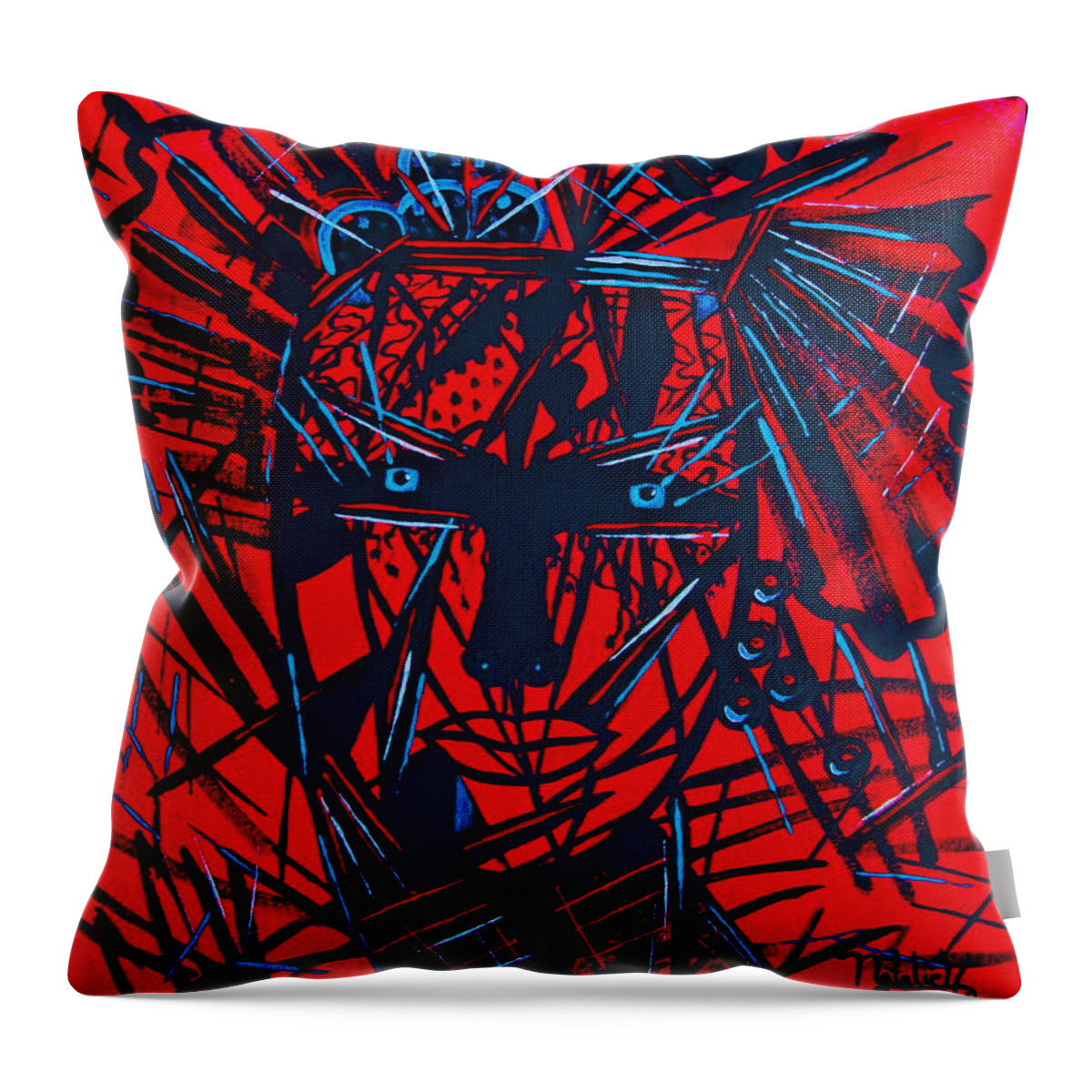 Abstract Throw Pillow featuring the painting Red Exotica by Natalie Holland