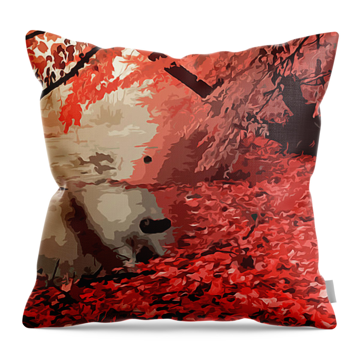 Red Throw Pillow featuring the painting Red Forest in Autumn by AM FineArtPrints
