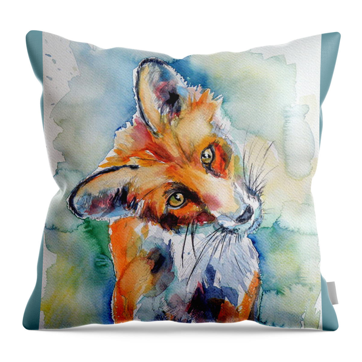 Red Fox Throw Pillow featuring the painting Red fox watching by Kovacs Anna Brigitta