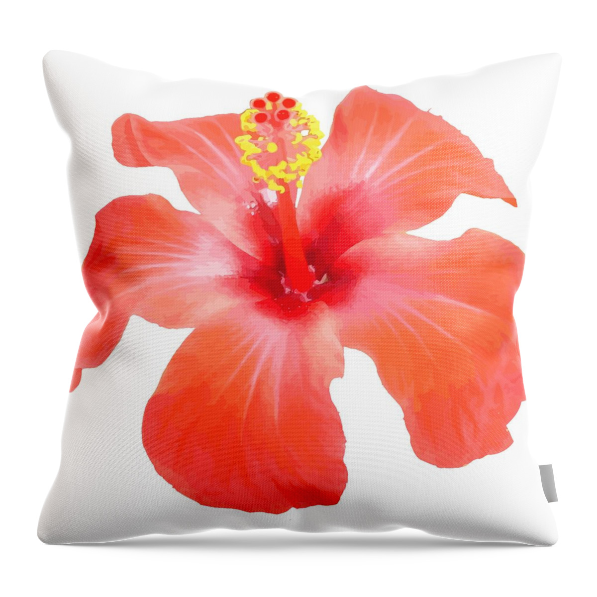 Hibiscus Throw Pillow featuring the digital art Red Hibiscus Vector Isolated by Taiche Acrylic Art
