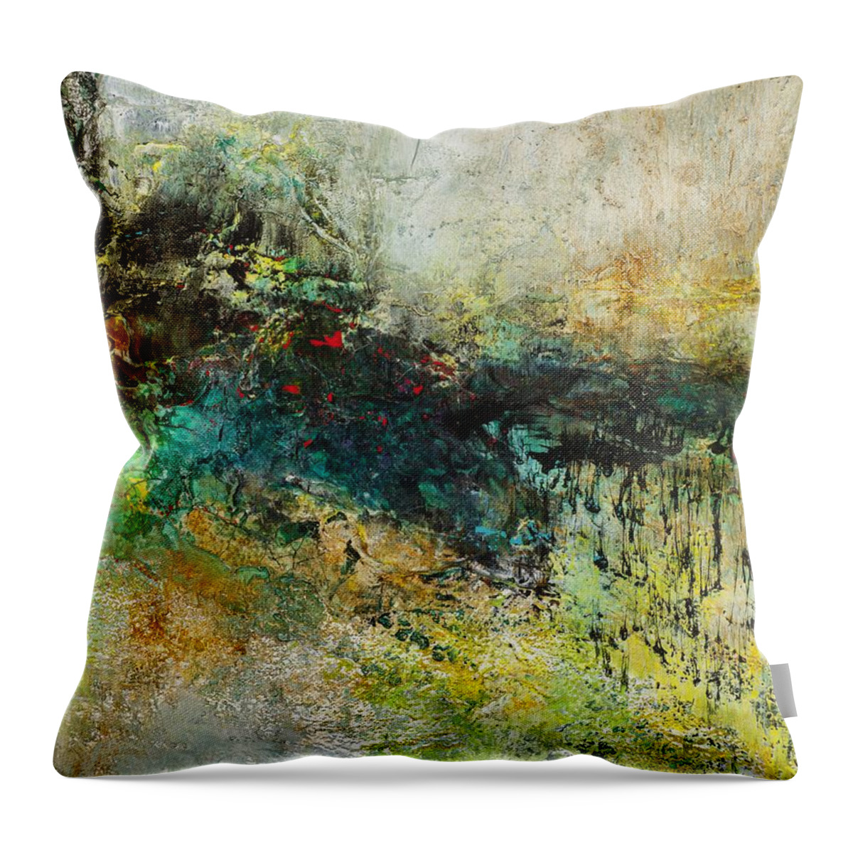 Abstract Landscapes Throw Pillow featuring the painting Red in the Landscape by Frances Marino