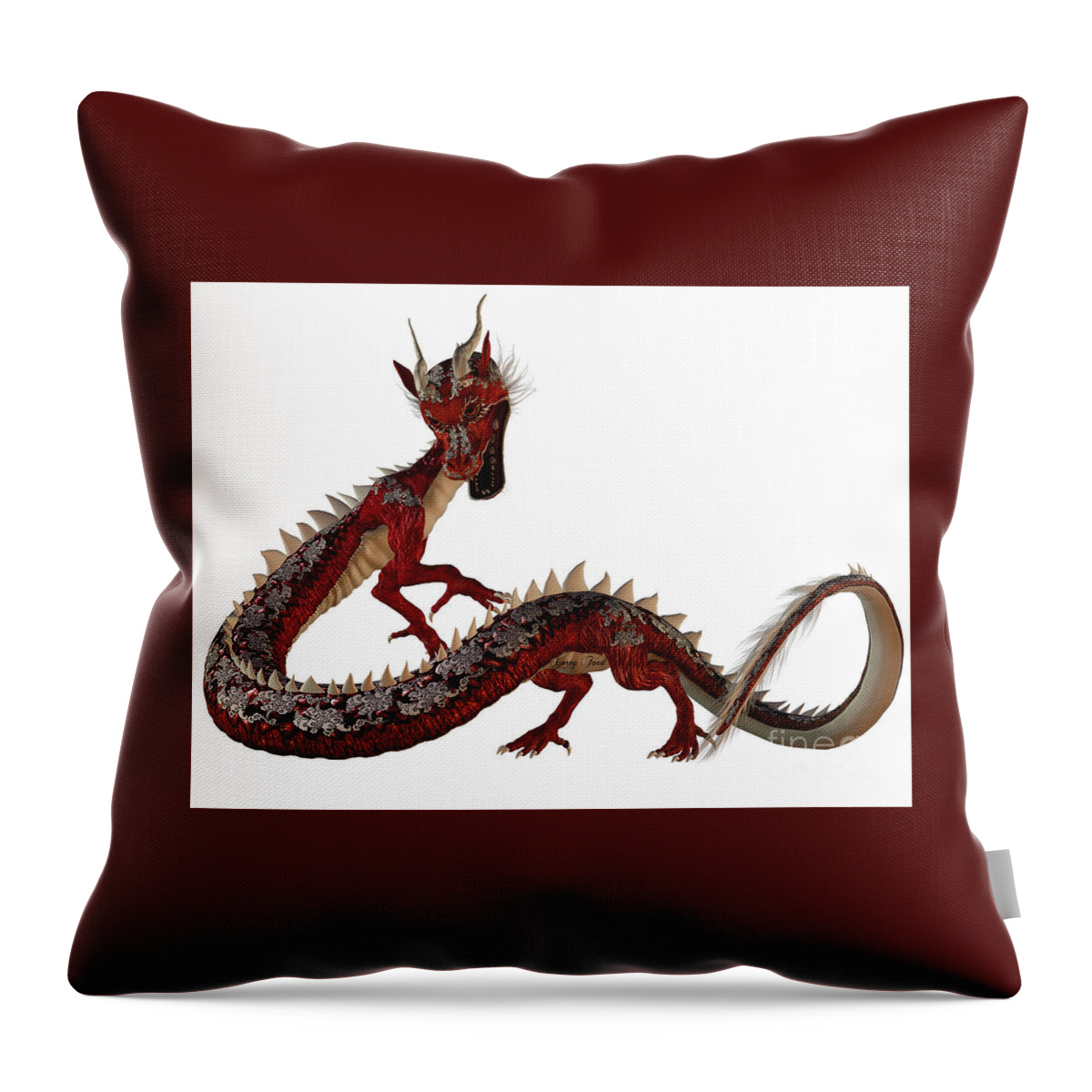 Dragon Throw Pillow featuring the painting Red Jewel Dragon by Corey Ford