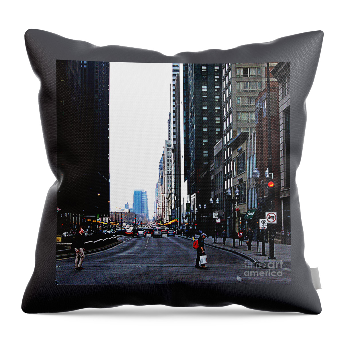 Frank J Casella Throw Pillow featuring the photograph Red Lights - City of Chicago by Frank J Casella