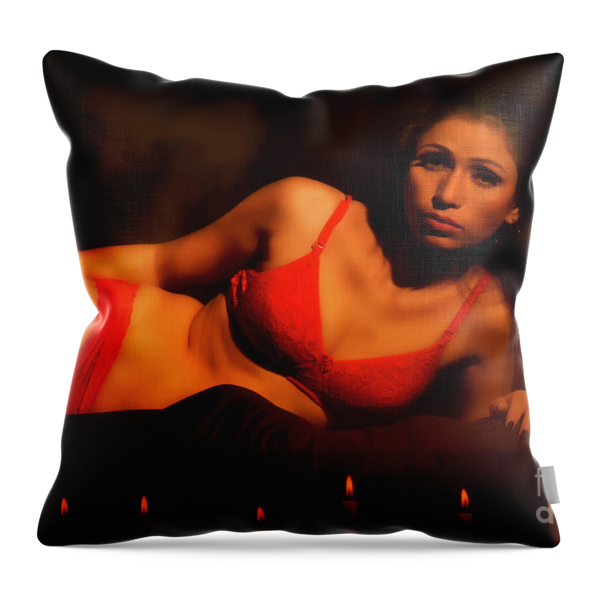 Seductive Throw Pillow featuring the photograph Red Lingerie by Kiran Joshi