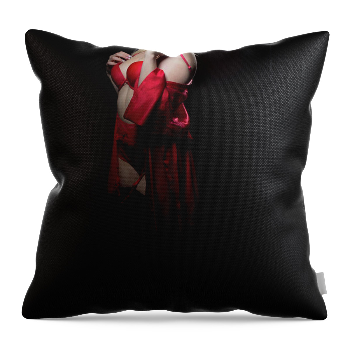 Sexy Throw Pillow featuring the photograph Red Lingerie by La Bella Vita Boudoir