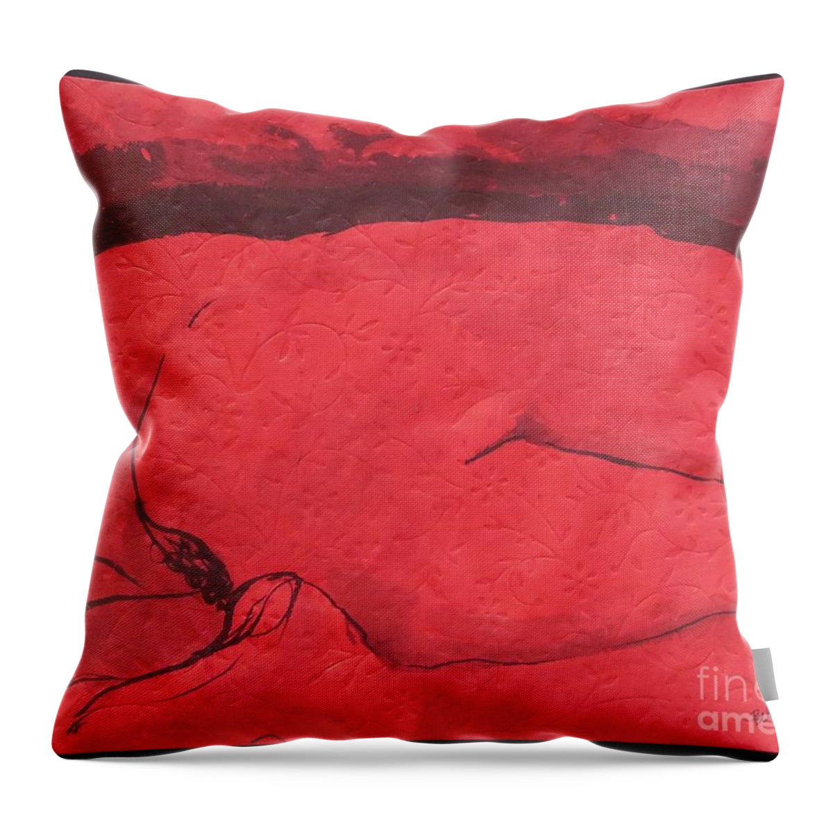 Nude Throw Pillow featuring the drawing Red by M Bellavia