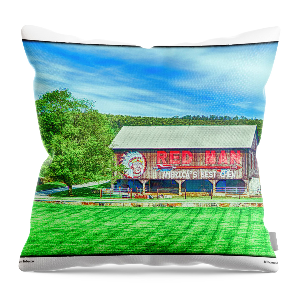 Nostalgia Throw Pillow featuring the photograph Red Man Tobacco by R Thomas Berner