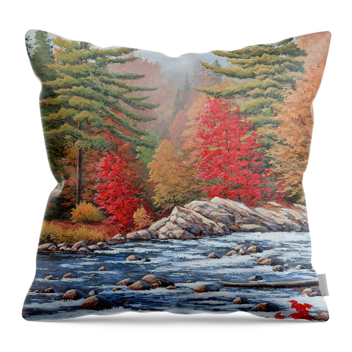 Jake Vandenbrink Throw Pillow featuring the painting Red Maples, White Water by Jake Vandenbrink